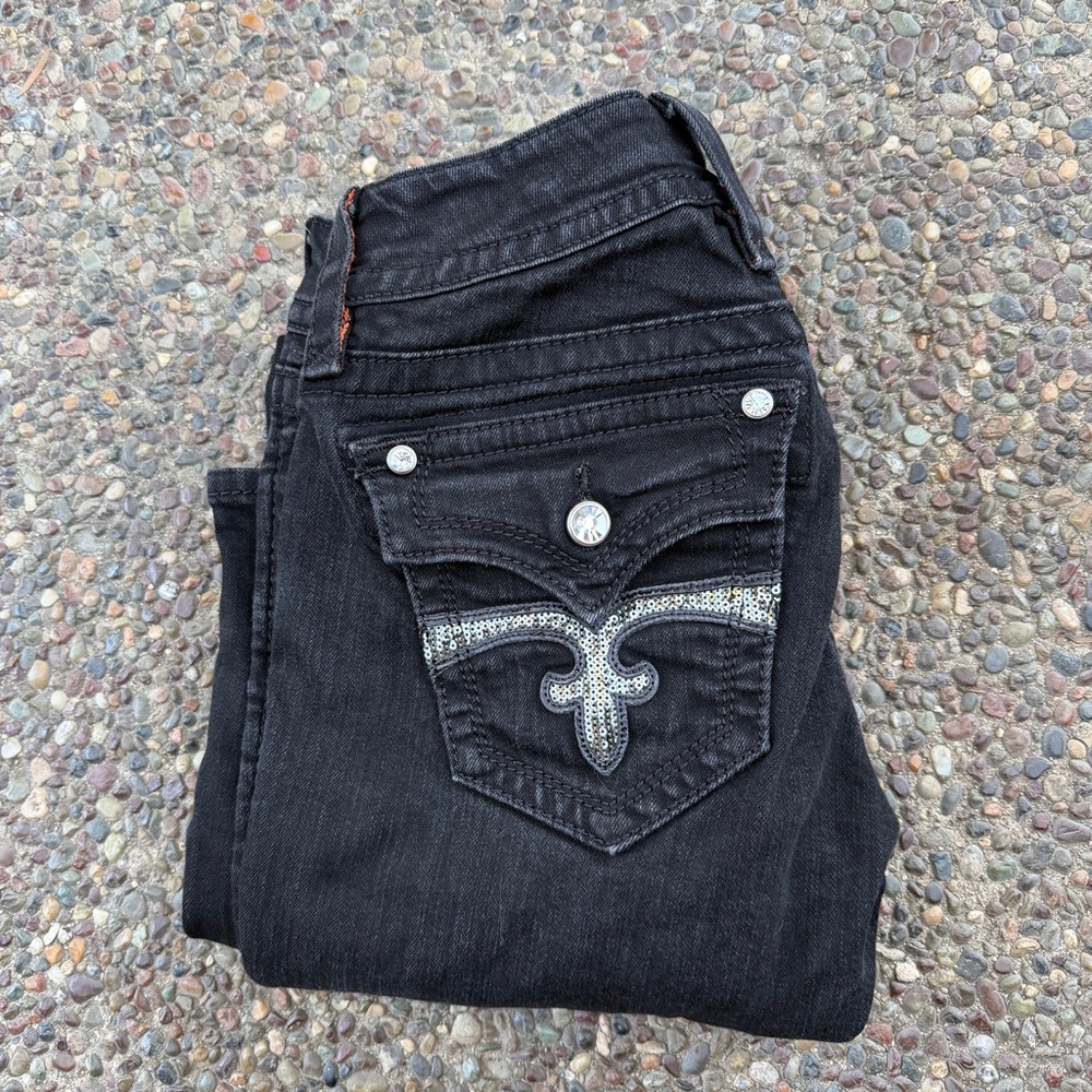 Rock revival Black Celine Boot Cut Skinny Jeans 26 Bling